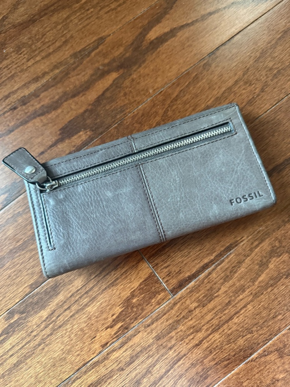 Fossil Taupe Leather Zip Clutch Wallet
